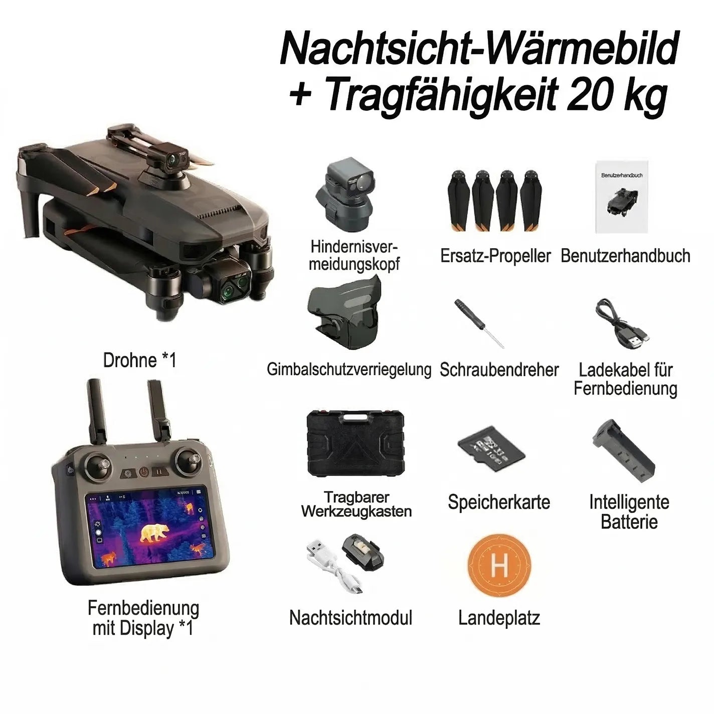 ZSHAVN T8 Max Wärmebilddrohne/Wärmebildgebung + Jagdeinsatz + Lastentransport + Nutzlastaufnahme + Präzisionslieferung + Vielseitige Einsatzgebiete